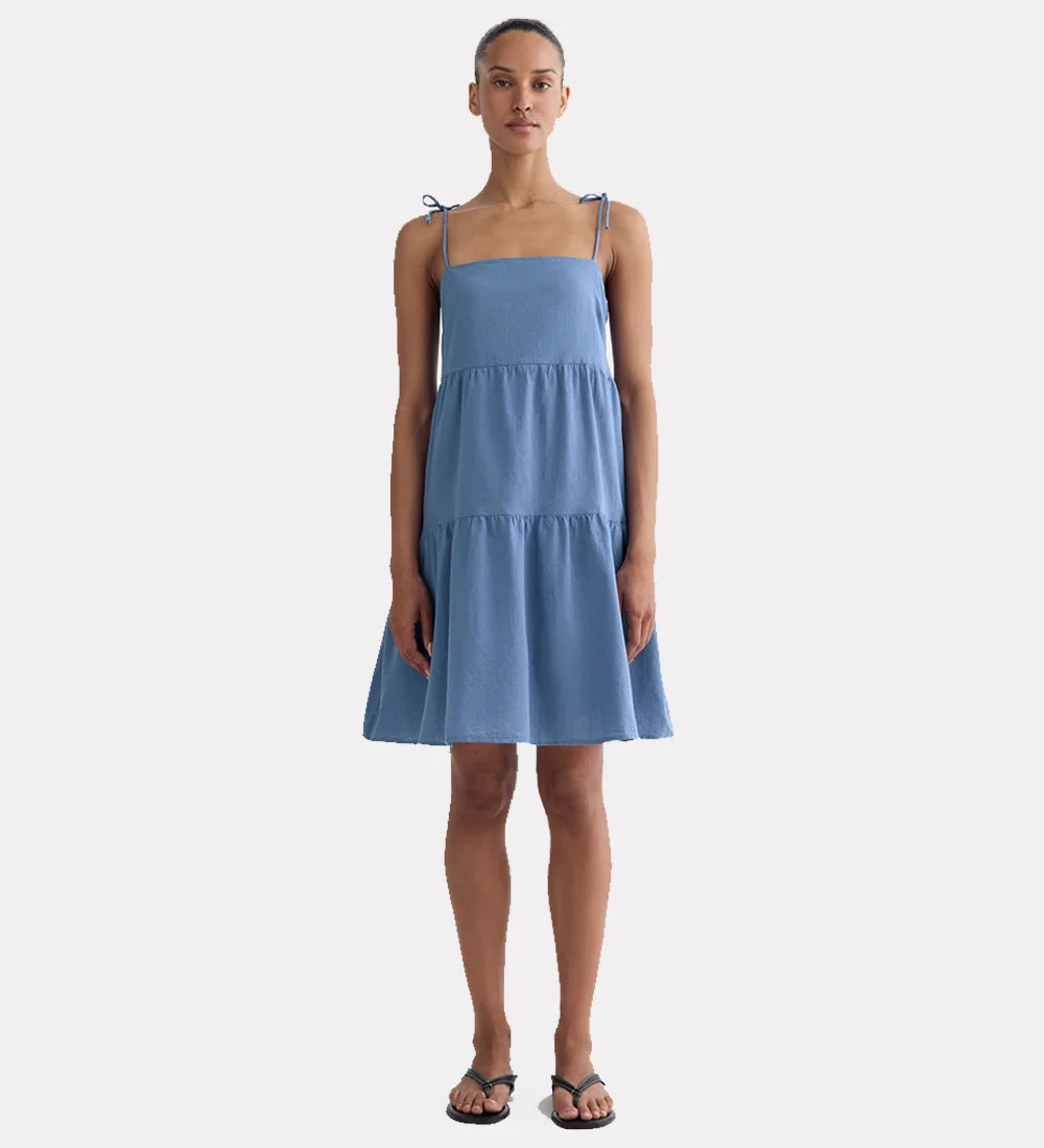 Strappy tiered cotton dress