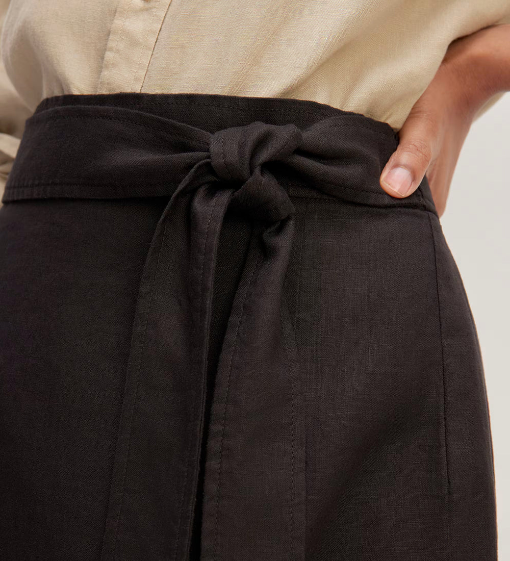 Women linen-blend wrap skirt