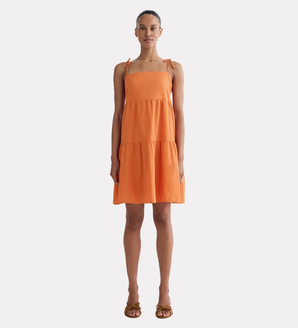 Strappy tiered cotton dress