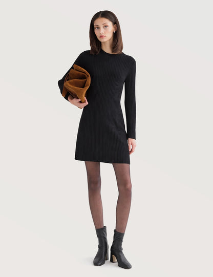 Solid Ribbed Turtleneck Dress