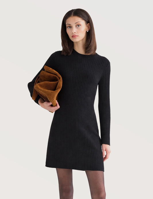 Solid Ribbed Turtleneck Dress
