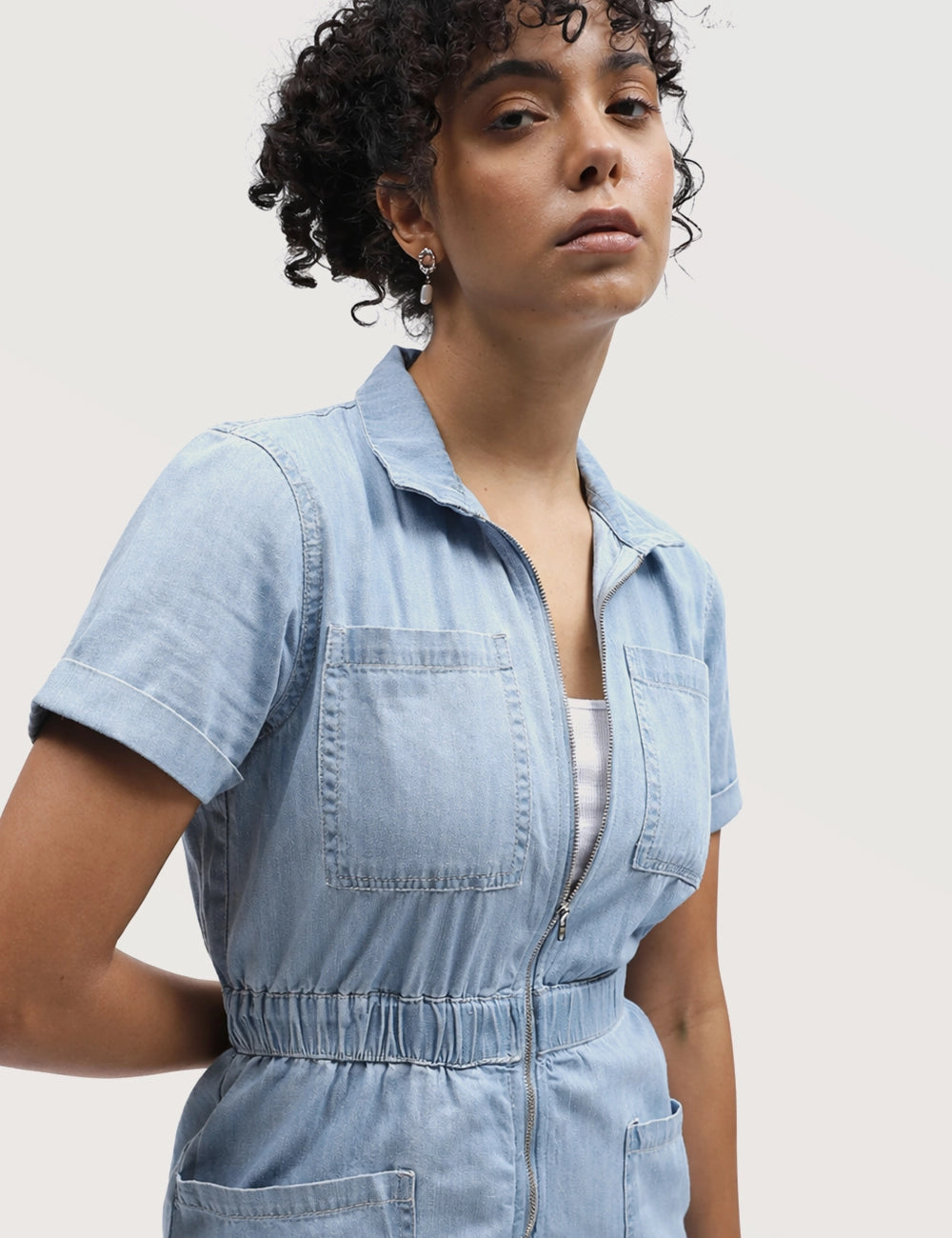 Short-sleeve Zip Jumpsuit