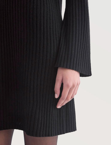 Solid Ribbed Turtleneck Dress
